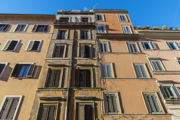 Facade of classical buildings in Rome, Italy