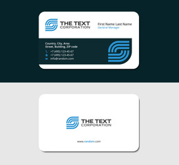 business card media, blue color, two sided cards, white background