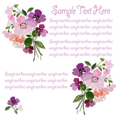 Greeting card, banner with bouquets of flowers anemones and place for text.