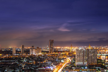 Bangkok skyline night view on a raining day