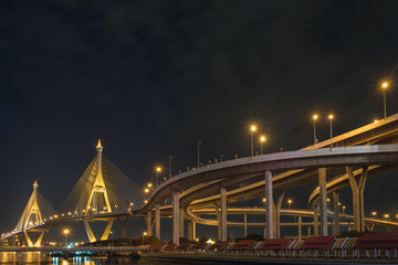 Naklejka na ściany i meble Elevated expressway / View of elevated expressway at night.