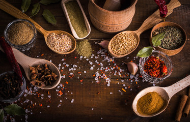 spices on a wooden background
