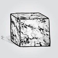 A marble stone cube. Hand drawn design element. Vintage vector illustration.