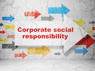 Business concept: arrow with Corporate Social Responsibility on grunge wall background