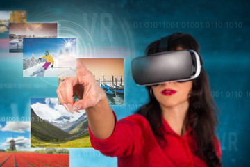Happy woman with glasses of virtual reality.