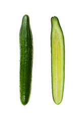 Two green cucumbers on white background