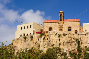 Chrisoskalitissa Monastery or Panagia Chryssoskalitissa, an Orthodox Christian monastery built on a rocky hill and located on the southwest coast of Crete, Greece.