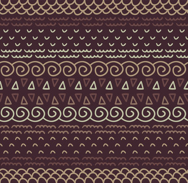 Ethnic textile decorative native ornamental striped seamless pattern in vector.