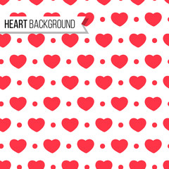 Valentine's day hearts and dots in bright red color on white background, seamless pattern. Vector illustration. Romantic texture design