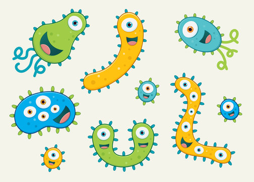 Set of germ vector illustrations - blue, green and yellow
