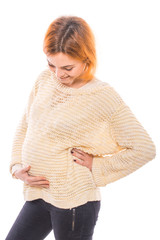 Pregnant woman on a white background