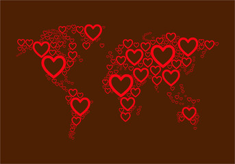 World Map, vector illustration, EPS 10. abstract background. Map of the world of hearts.