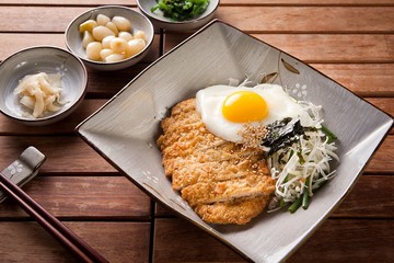 dongaseu deopbap. Rice with Pork Cutlet
