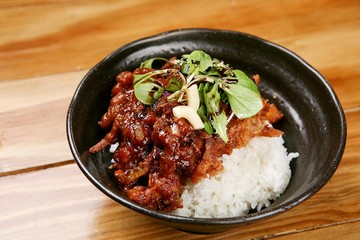 dongaseu deopbap. Rice with Pork Cutlet