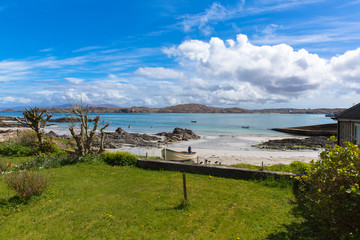 Fototapeta na wymiar Isle of Iona Scotland uk Scottish island beautiful white sand beach and view to Mull 