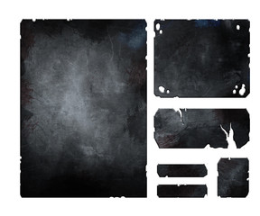 Obraz premium Set of realistic damaged, rusted metal user fantasy game interface elements, buttons menus and windows