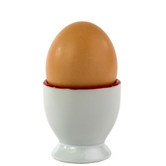Single egg in egg cup isolated on a white background