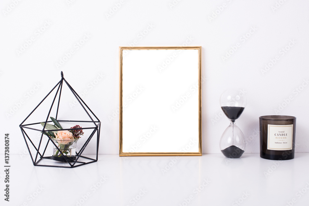 Canvas Prints Golden frame mock-up on white wall