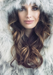 Closeup portrait of a beautiful brunette woman