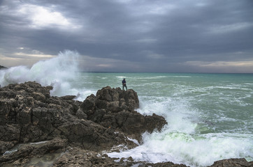 Fototapeta premium Extreme fishing. Panorama of sea shore. Greece