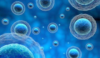 human cells in a blue background, 3d illustration - 137381816