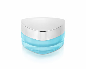 Blue triangle cosmetic jar on white background