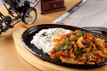 Ojingeo deopbap. Spicy Stir-fried Squid with Rice 