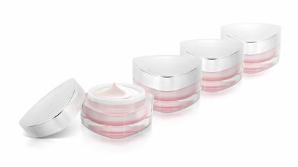 Many pink triangle cosmetic jar on white background