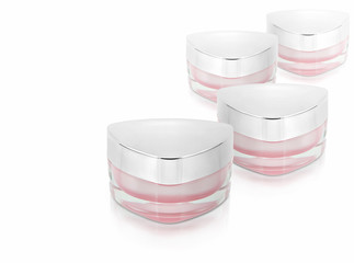 Many pink triangle cosmetic jar on white background