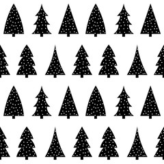 cute black christmas tree on a white background pattern seamless vector
