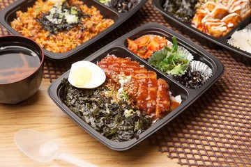 pork cutlet dosirak. lunchbox with pork cutlet