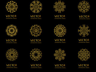 Set Pattern geometric gold logo. Vector decorative Arabic characters