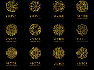 Set Pattern geometric gold logo. Vector decorative Arabic characters