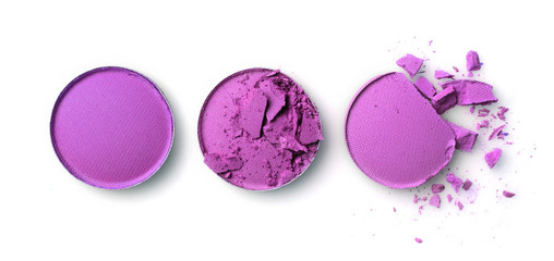 Round purple crashed eyeshadow for makeup as sample of cosmetic product