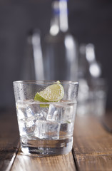 Vodka glass and bottles.