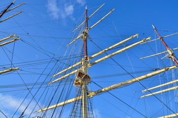 Tall Sailing Ship, Closeup Detail of Mast, Sails