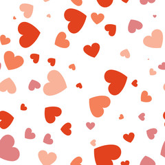 Heart of Valentines falling on white background. vector seamless pattern