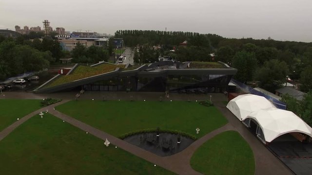 Aerial view of restaurant Royal beach in Saint-Petersburg shot