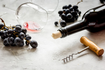 Wine set with bottle and grape on white background