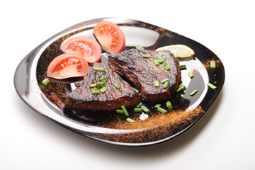 fried steak on a white background
