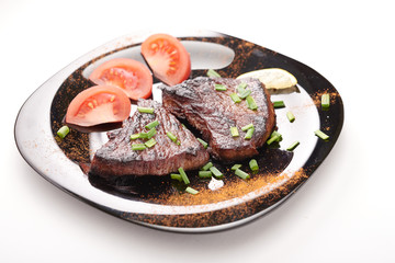 fried steak on a white background