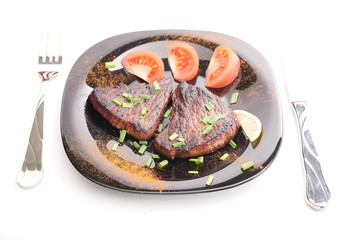 fried steak on a white background