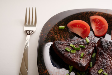 fried steak on a white background