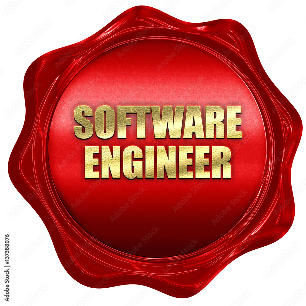 Poster software engineer, 3d rendering, red wax stamp with text