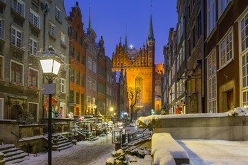 Mariacka street in Gdansk at snowy winter, Poland
