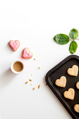 cookies for Valentine Day heartshaped on white background top view