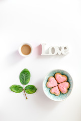 cookies for Valentine Day heartshaped white background top view pattern