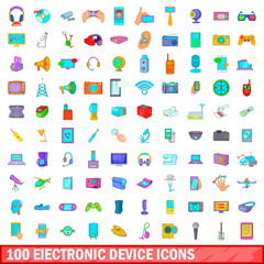 100 electronic device icons set, cartoon style