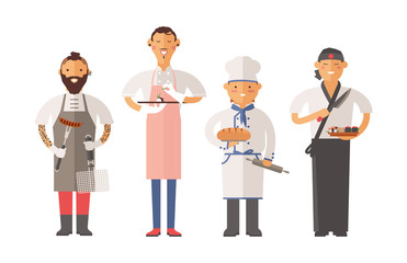 Beautiful young chef decorating delicious character vector.