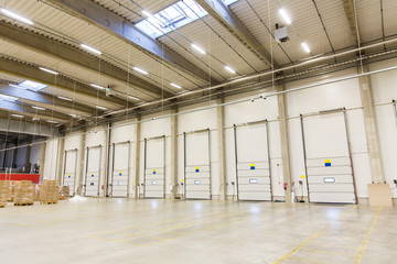 warehouse doors or gates and cargo boxes